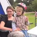 Fred sits on Isobel's lap, Camping at Dower House, West Harling, Norfolk - 1st September 2012