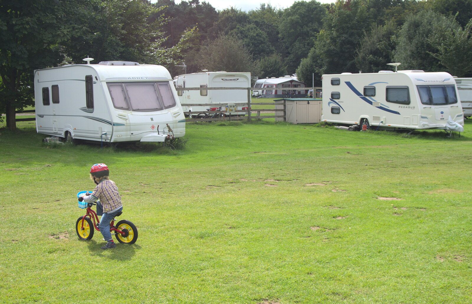 Fred scoots off on his balance bike from Camping at Dower House, West Harling, Norfolk - 1st September 2012