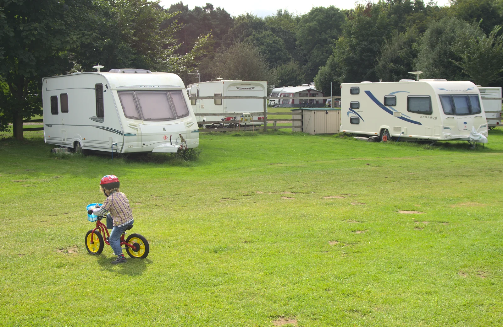 Fred scoots off on his balance bike, from Camping at Dower House, West Harling, Norfolk - 1st September 2012