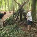 Isobel and Rachel do some den re-working, Camping at Dower House, West Harling, Norfolk - 1st September 2012