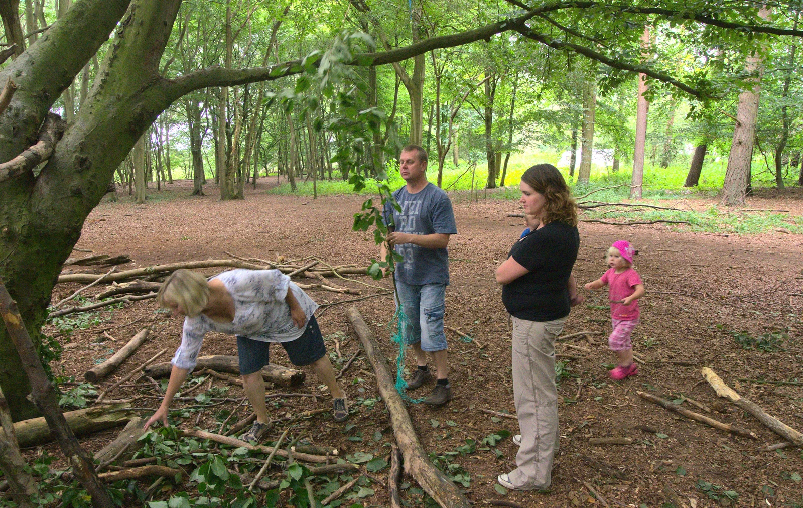 Andrew waves a leafy stick around, from Camping at Dower House, West Harling, Norfolk - 1st September 2012