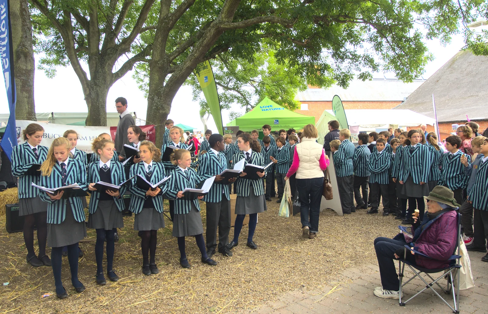 A group of stripey schoolkids do some singing, from The Aldeburgh Food Festival, Aldeburgh, Suffolk - 30th September 2012