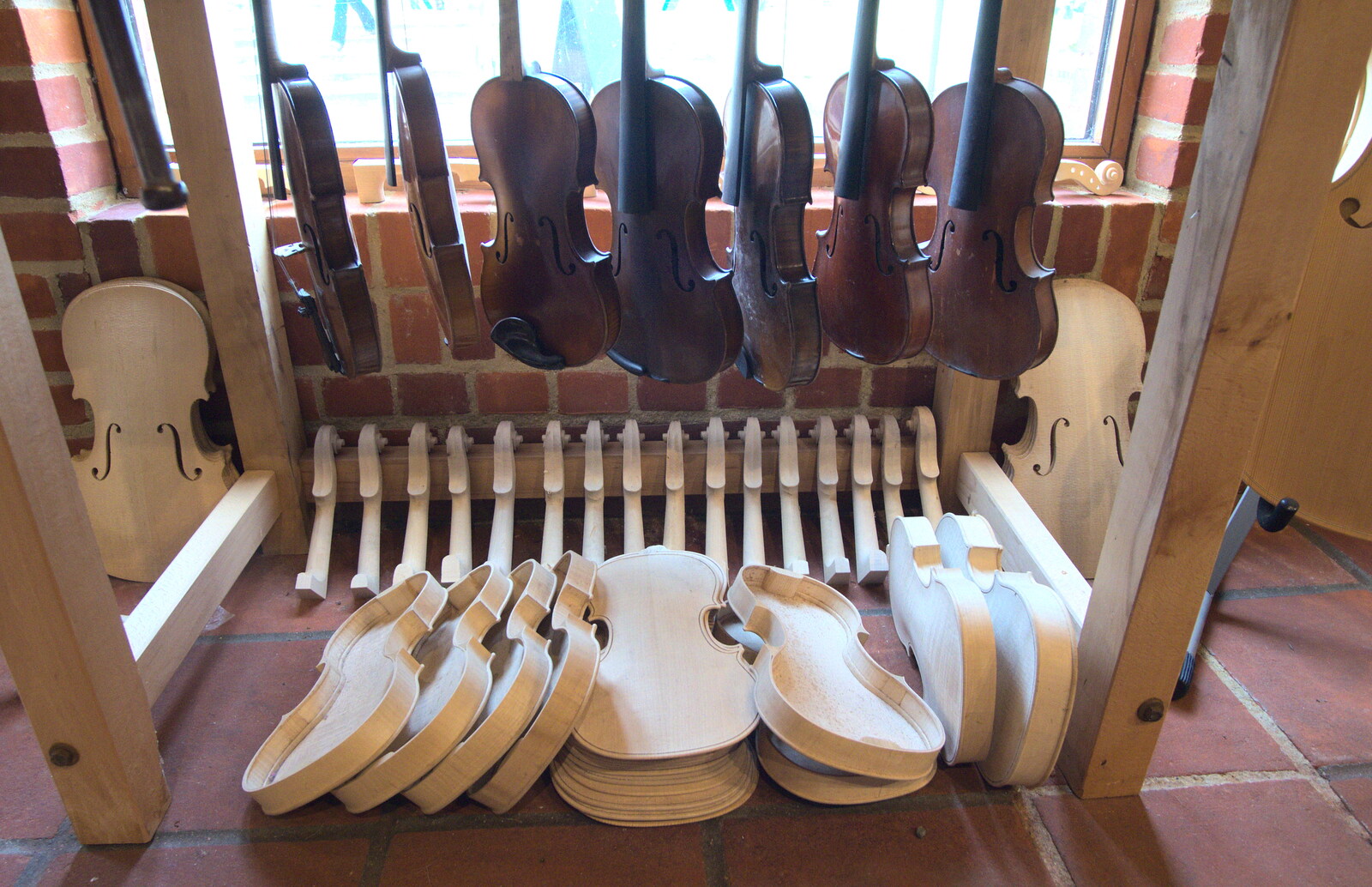 A stack of part-finished violins from The Aldeburgh Food Festival, Aldeburgh, Suffolk - 30th September 2012