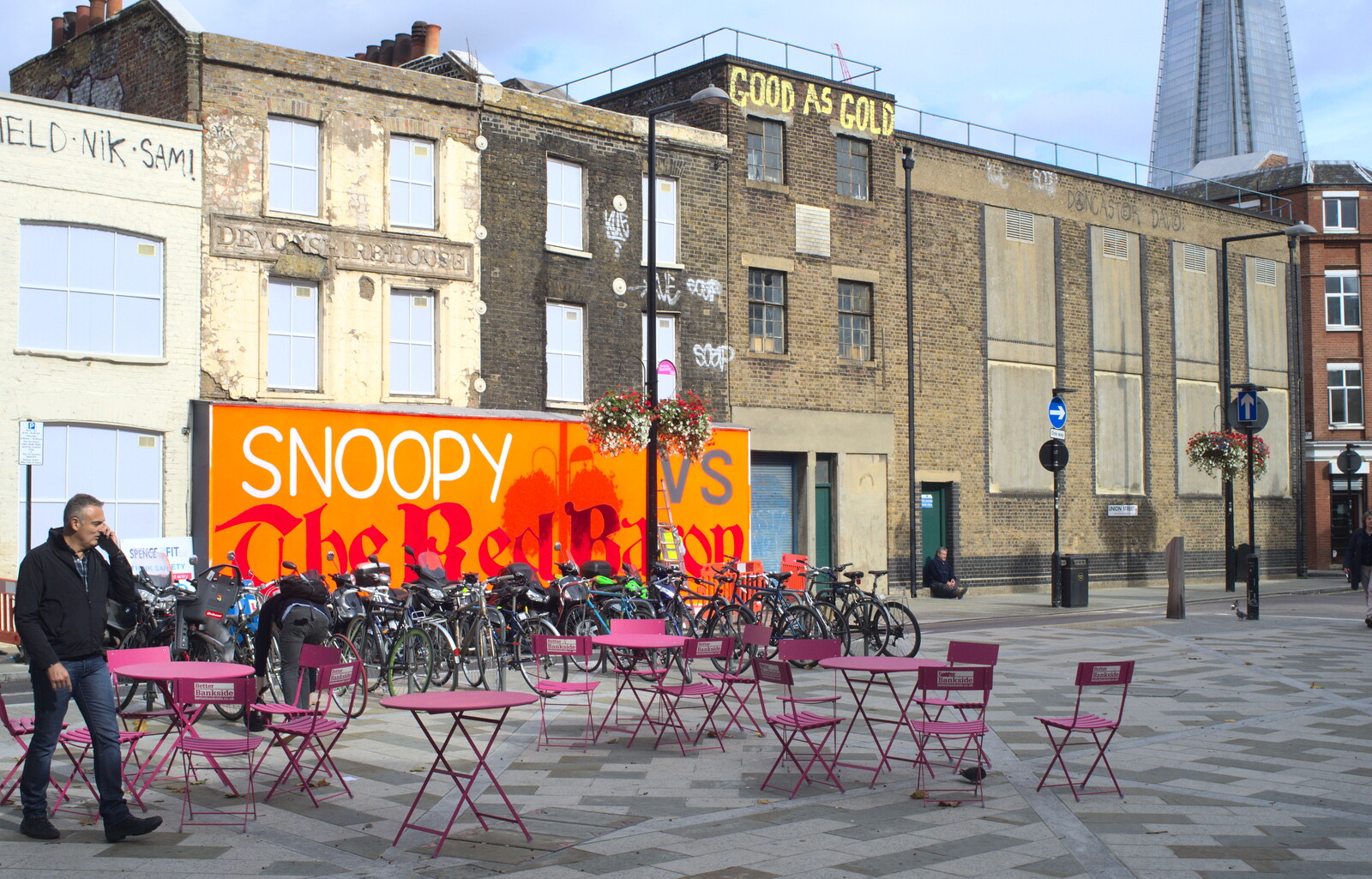 A 'Snoopy versus the Red Baron' billboard appears from A TouchType Office Fire Drill, Southwark Bridge Road, London - 6th October 2012