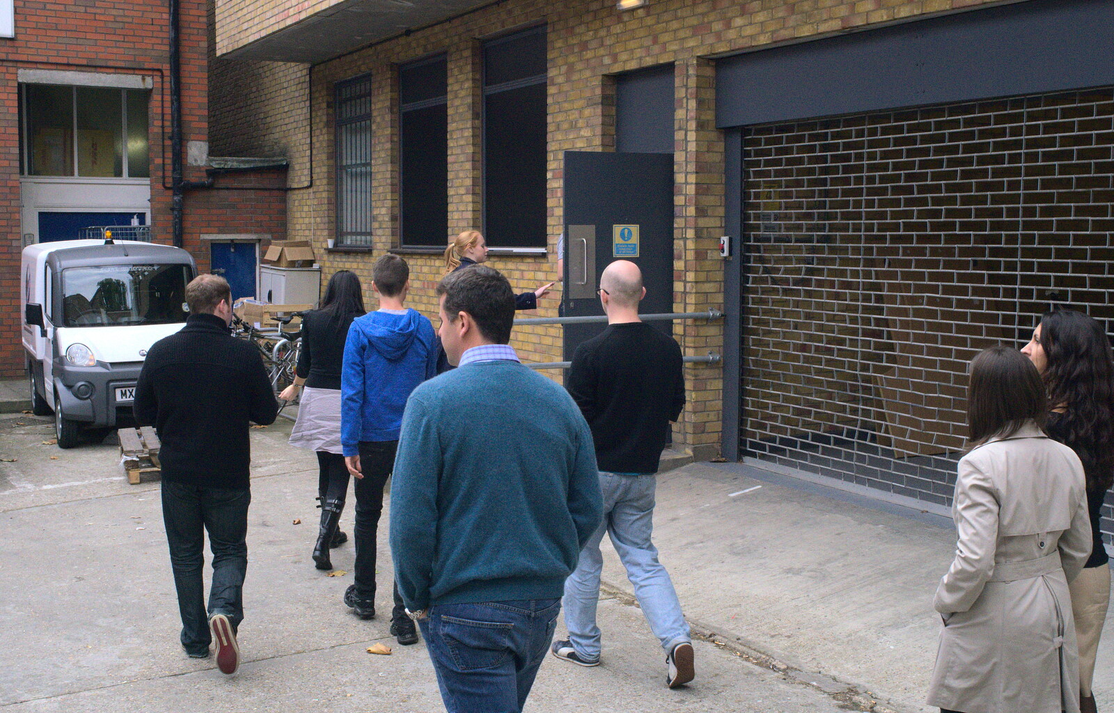We head back via the salubrious back entrance from A TouchType Office Fire Drill, Southwark Bridge Road, London - 6th October 2012