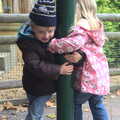 Fred and Anna spin round a pole, An Appley Sort of Zoo Day, Carleton Rode and Banham, Norfolk - 14th October 2012