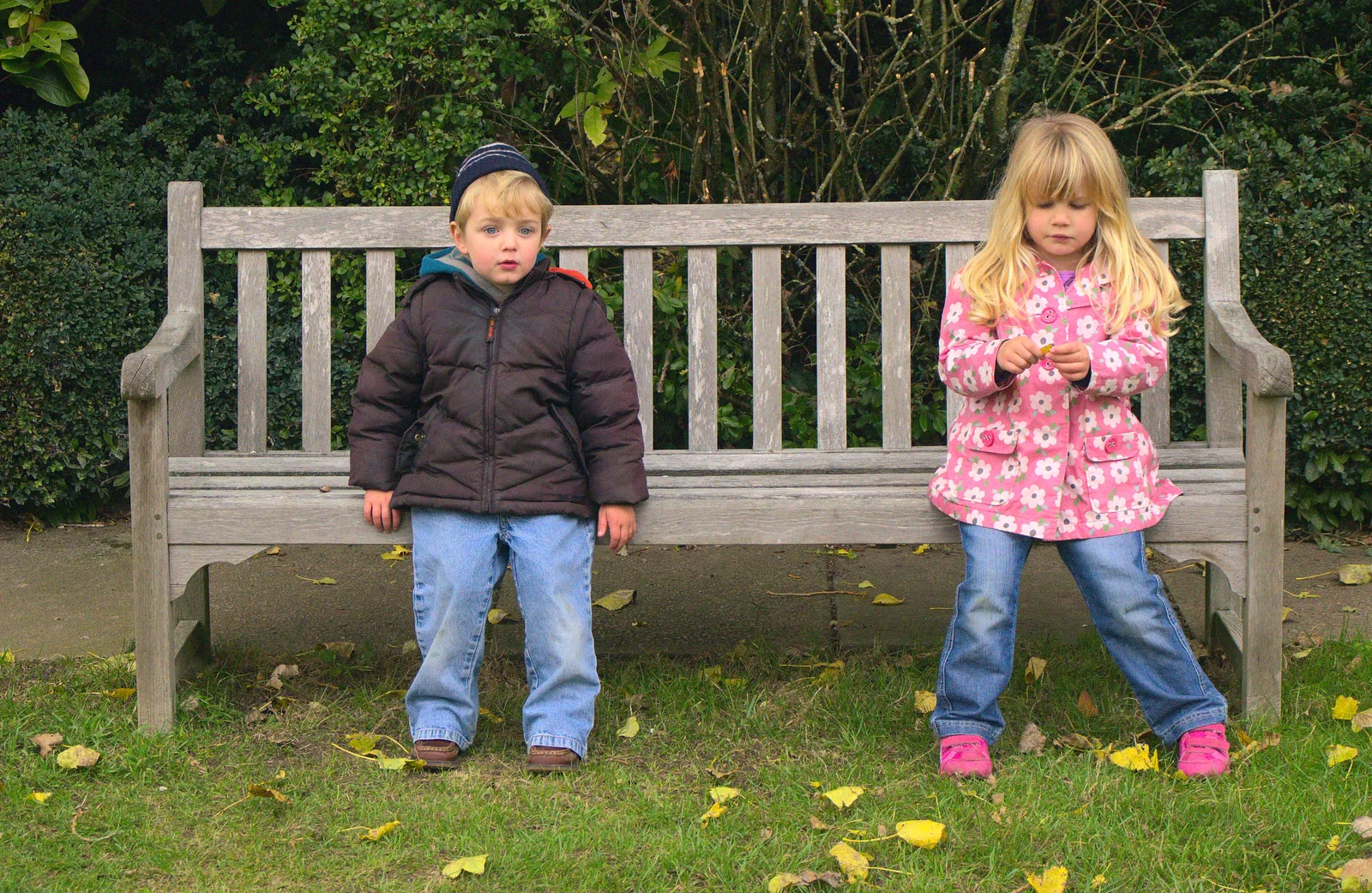 Fred and Anna on a bench, from An Appley Sort of Zoo Day, Carleton Rode and Banham, Norfolk - 14th October 2012