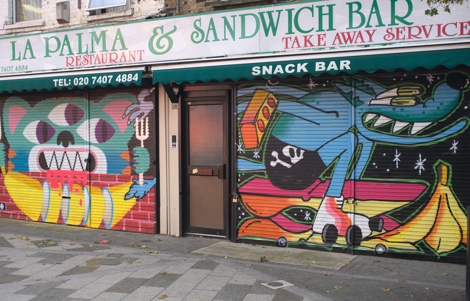 La Palma Sandwich Bar, with colourful graffiti from TouchType Office Life and Pizza, Southwark, London - 20th October 2012