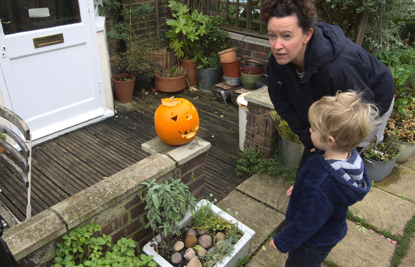 Evelyn and Fred look at a pumpkin from Another Trip to Peckham, Southwark, London - 28th October 2012
