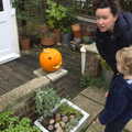 Evelyn and Fred look at a pumpkin, Another Trip to Peckham, Southwark, London - 28th October 2012