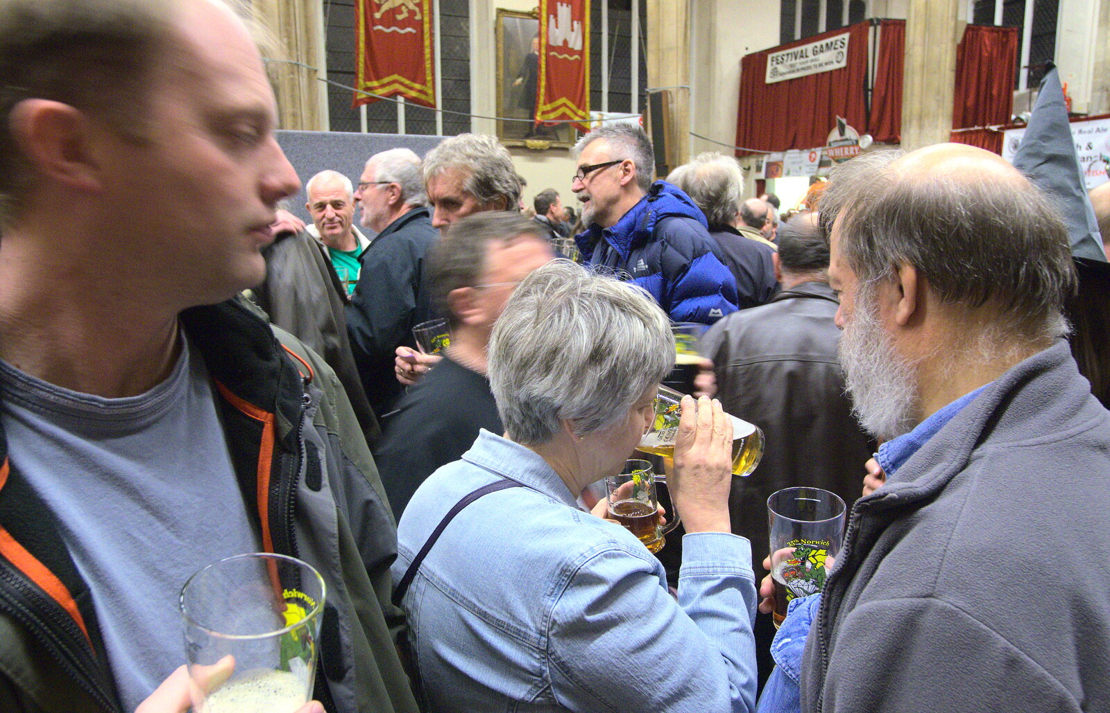 Gloria has a slurp from The 35th Norwich Beer Festival, St. Andrew's Hall, Norwich - 31st October 2012