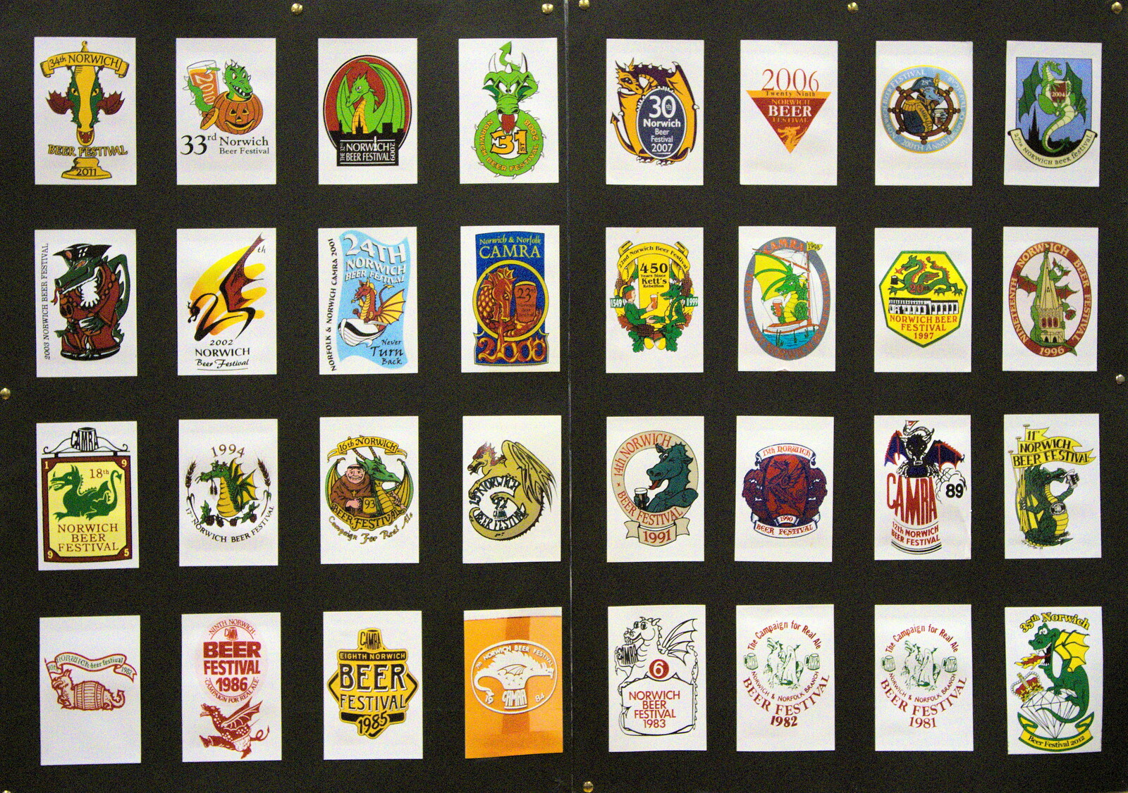A nice poster of the last 32 beer-glass designs from The 35th Norwich Beer Festival, St. Andrew's Hall, Norwich - 31st October 2012