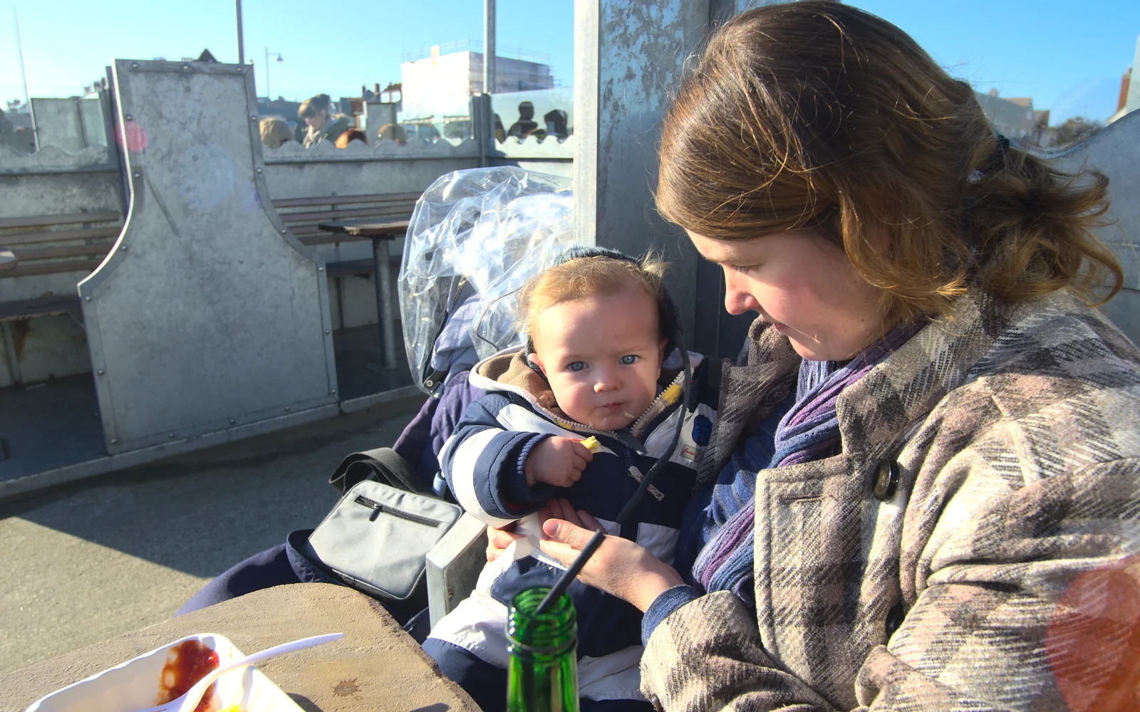 Harry eats a chip, from A Busy Day, Southwold and Thornham, Suffolk - 11th November 2012