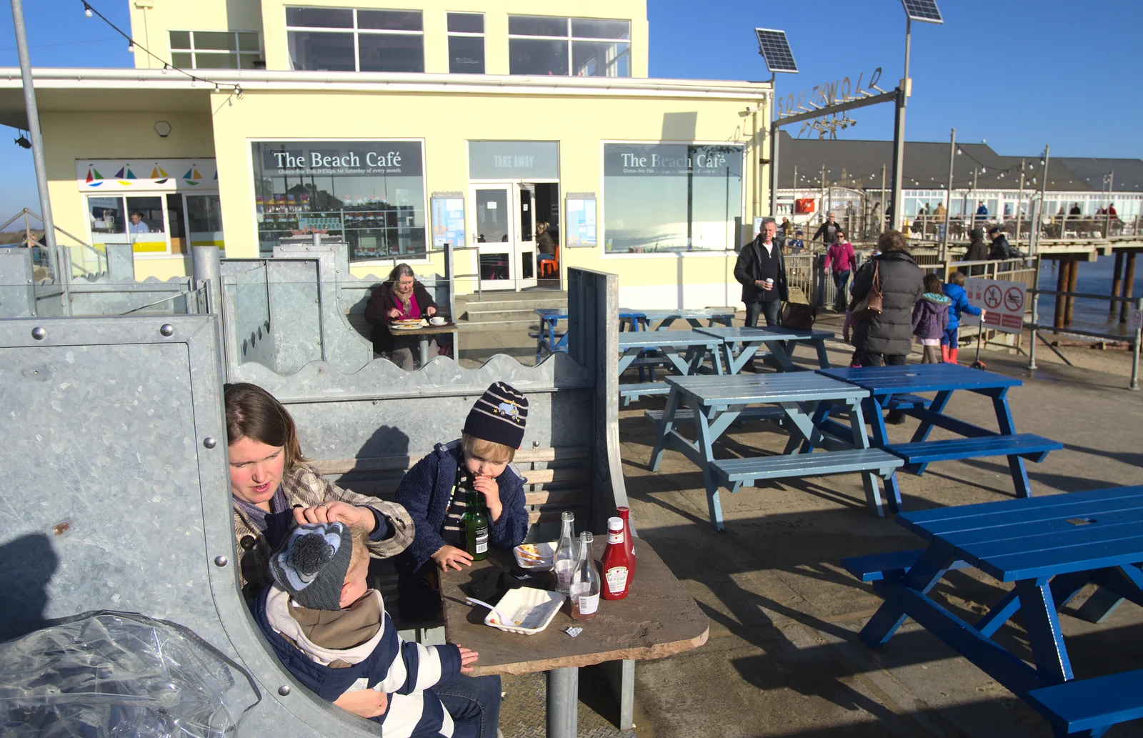 Harry, Isobel and Fred eat chips, from A Busy Day, Southwold and Thornham, Suffolk - 11th November 2012