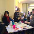Isobel chats to Clare in the café, A Christmas Fair at St. Mary's Church, Diss, Norfolk - 24th November 2012