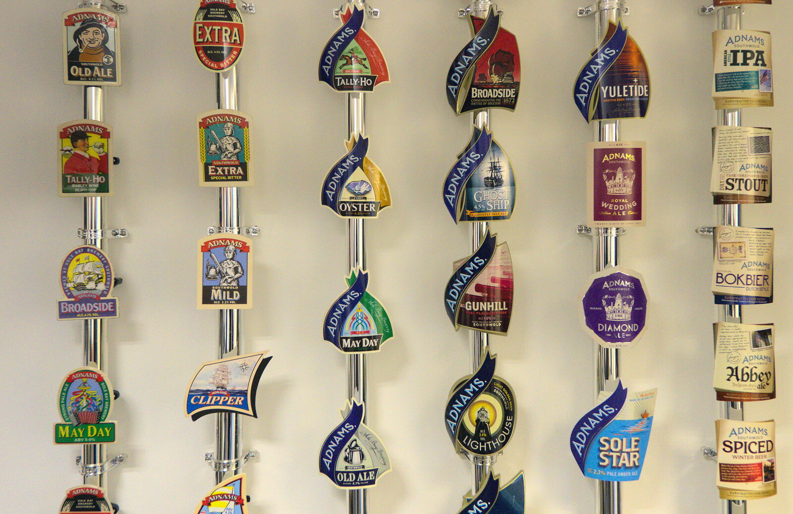 A nice collection of Adnams pump signs from Apple's Adnams Brewery Birthday Tour, Southwold, Suffolk - 29th November 2012