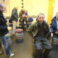 Apple sits on a keg, Apple's Adnams Brewery Birthday Tour, Southwold, Suffolk - 29th November 2012
