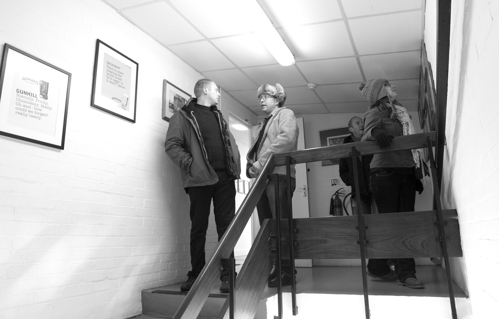 Paul and Marc on the stairs from Apple's Adnams Brewery Birthday Tour, Southwold, Suffolk - 29th November 2012