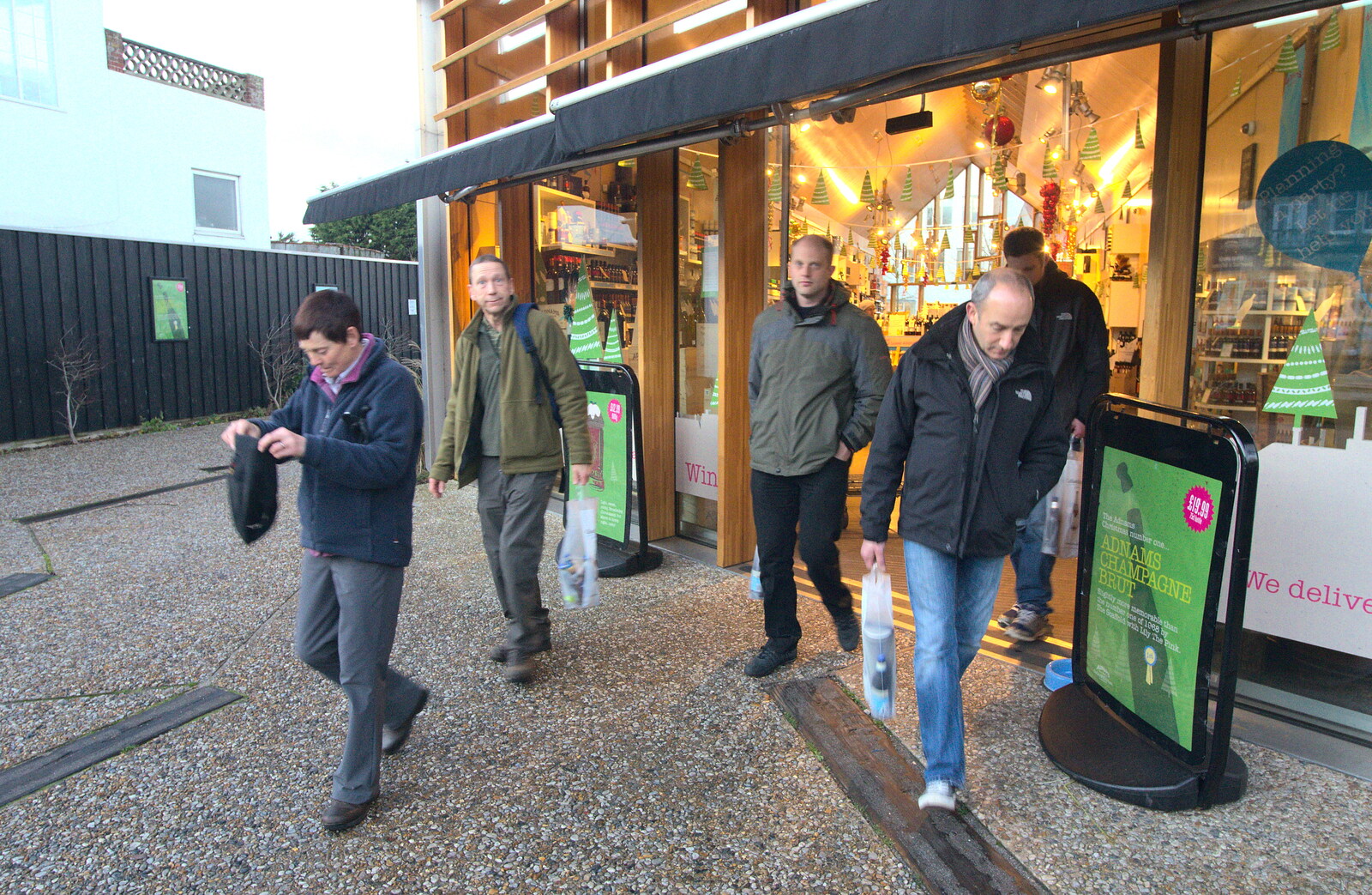 The gang spill out of the Adnams Kitchen shop from Apple's Adnams Brewery Birthday Tour, Southwold, Suffolk - 29th November 2012