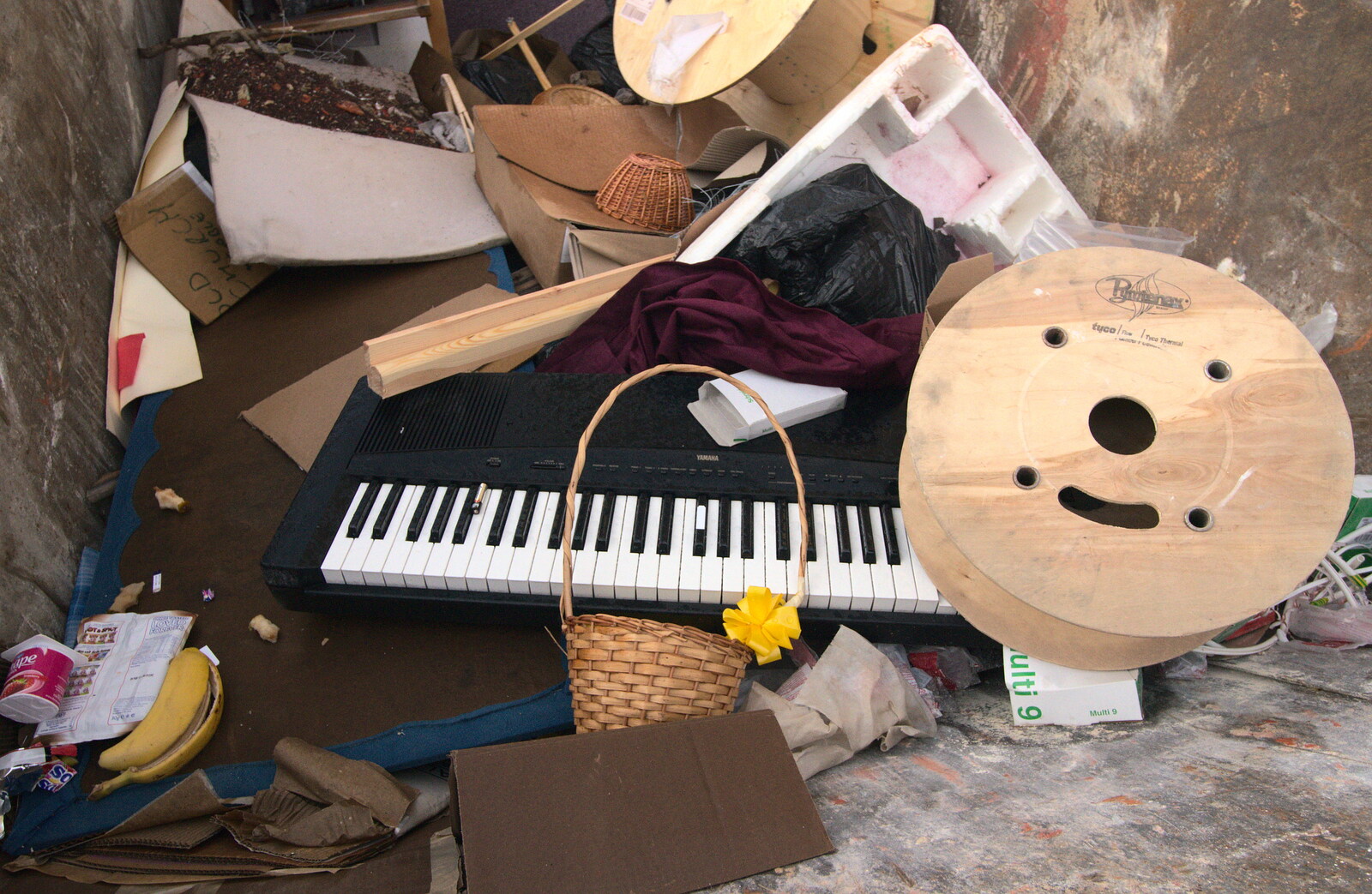 There's a piano keyboard in a skip by St. Edmund's from Apple's Adnams Brewery Birthday Tour, Southwold, Suffolk - 29th November 2012