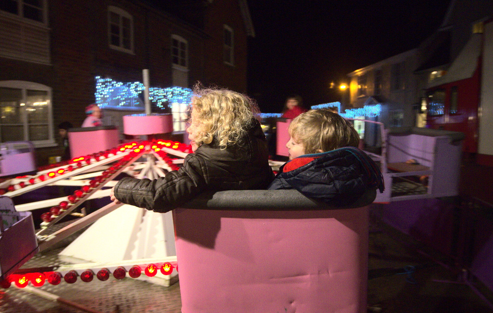 Rosie and Fred on a waltzer from The Christmas Lights Switch On, Eye, Suffolk - 7th December 2012
