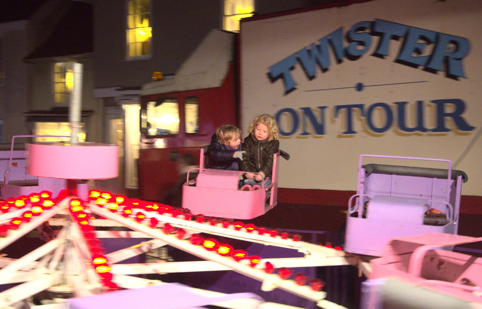 Rosie and Fred spin around on the Twister from The Christmas Lights Switch On, Eye, Suffolk - 7th December 2012