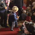 Fred runs off with a Christingle orange thingy, Fred's Nursery Nativity, Palgrave, Suffolk - 13th December 2012