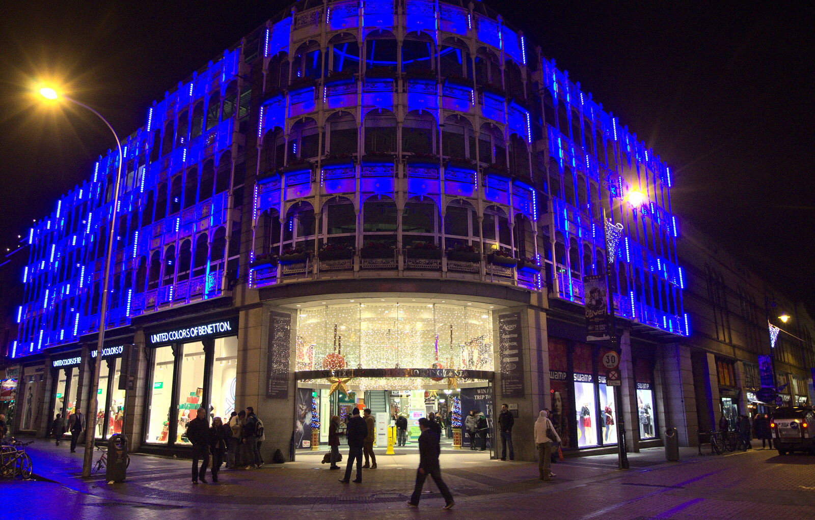 Brightly-lit Benetton store in Dublin from A Night on the Lash, Dublin, Ireland - 14th December 2012