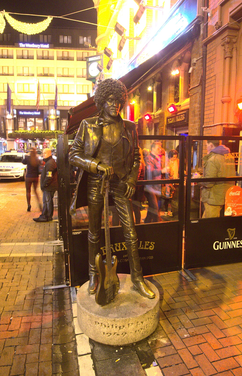 A statue of Phil Lynott, outside Bruxelles from A Night on the Lash, Dublin, Ireland - 14th December 2012