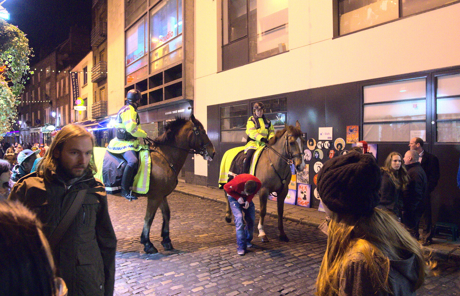 Gardai on horseback 'kettle' a drunk in Temple Bar from A Night on the Lash, Dublin, Ireland - 14th December 2012