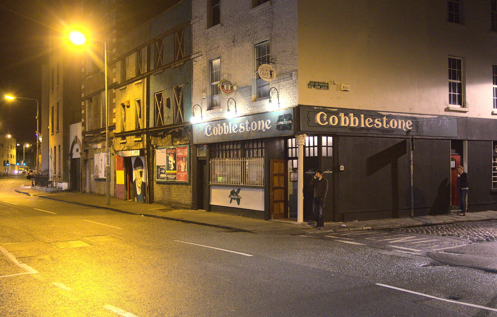 Cobblestone street corner from A Night on the Lash, Dublin, Ireland - 14th December 2012