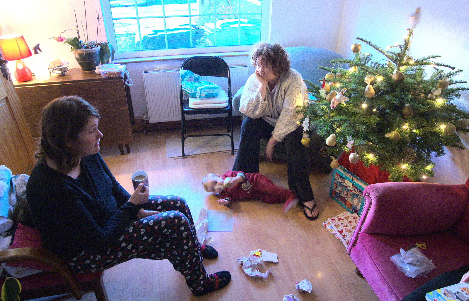 Isobel and Louise chat over coffee from A Pre-Christmas Dinner, Monkstown, Dublin - 16th December 2012