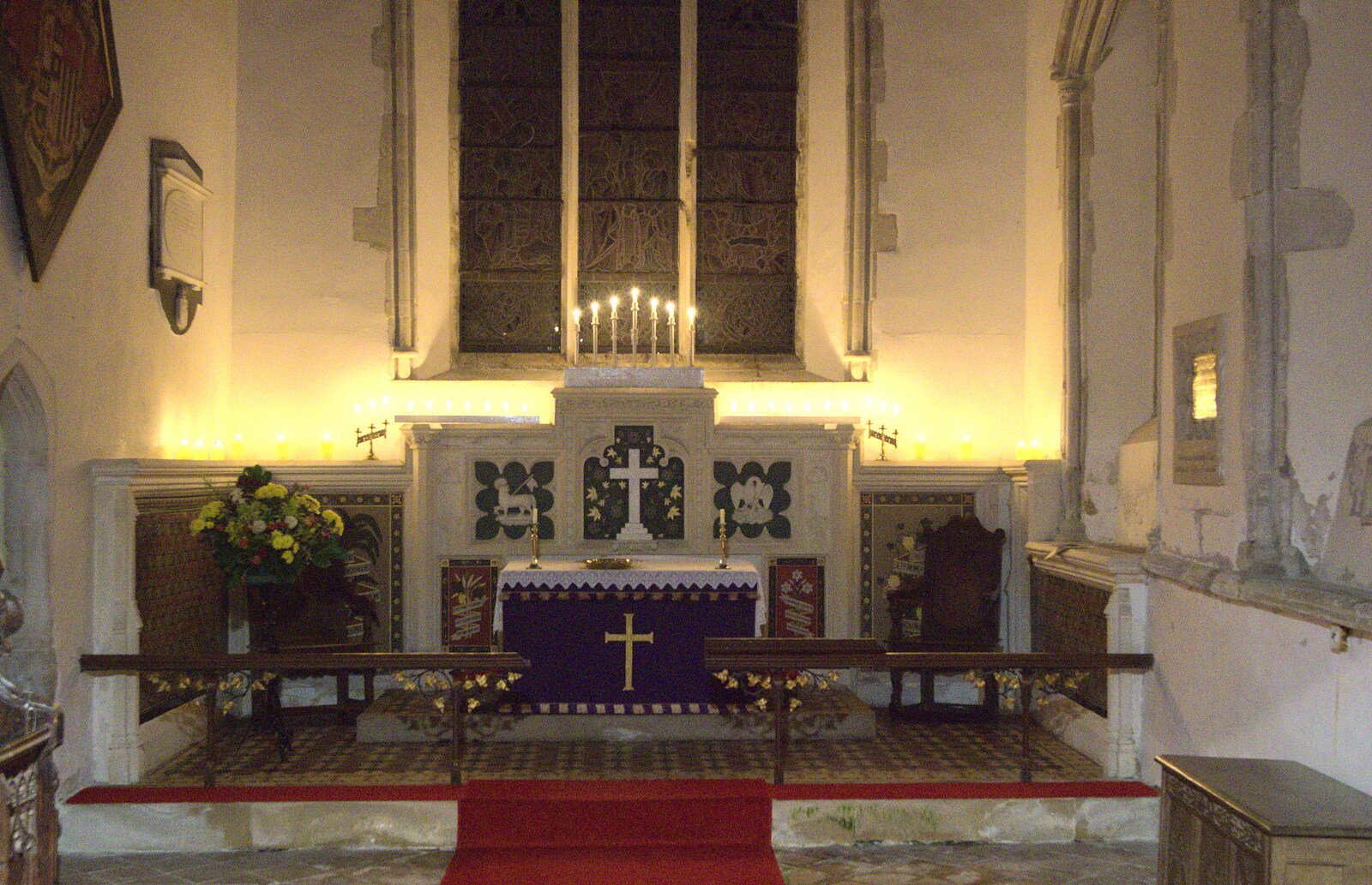 A candle-lit altar in Thrandeston from The Thrandeston Carol Gig, St. Margaret of Antioch, Thrandeston, Suffolk - 18th December 2012