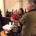 Isobel holds Harry as she chats, The Thrandeston Carol Gig, St. Margaret of Antioch, Thrandeston, Suffolk - 18th December 2012