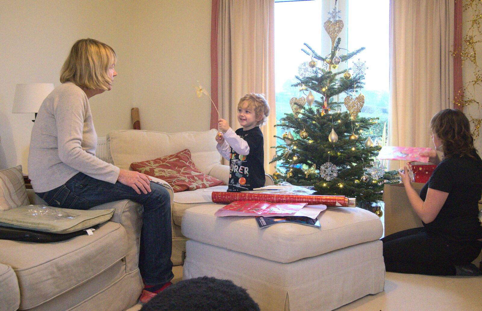 Fred waves a star at Grandma Janet from A Trip to Spreyton, Devon - 24th December 2012