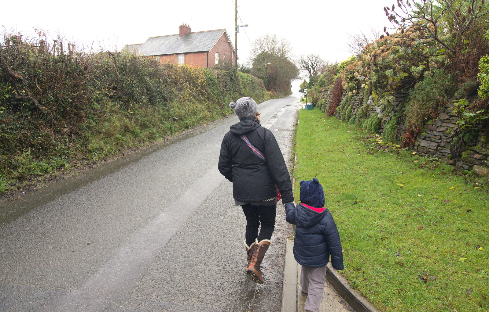 Isobel and Fred walk to the shop from A Trip to Spreyton, Devon - 24th December 2012