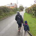 Isobel and Fred walk to the shop, A Trip to Spreyton, Devon - 24th December 2012