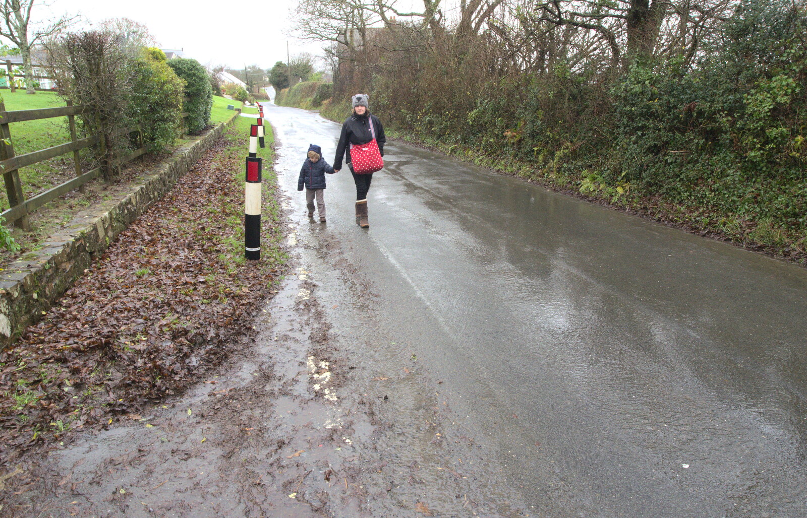 Fred and Isobel walk up the road to Spreyton from A Trip to Spreyton, Devon - 24th December 2012