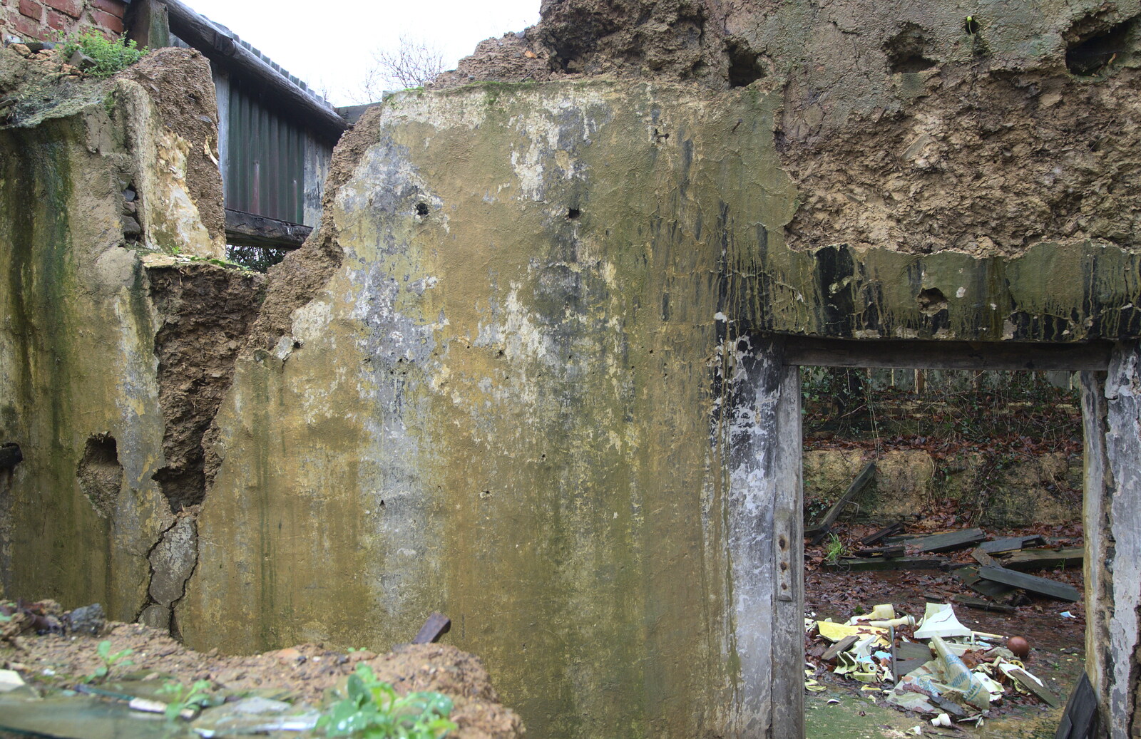 Crumbling cobb walls from A Trip to Spreyton, Devon - 24th December 2012