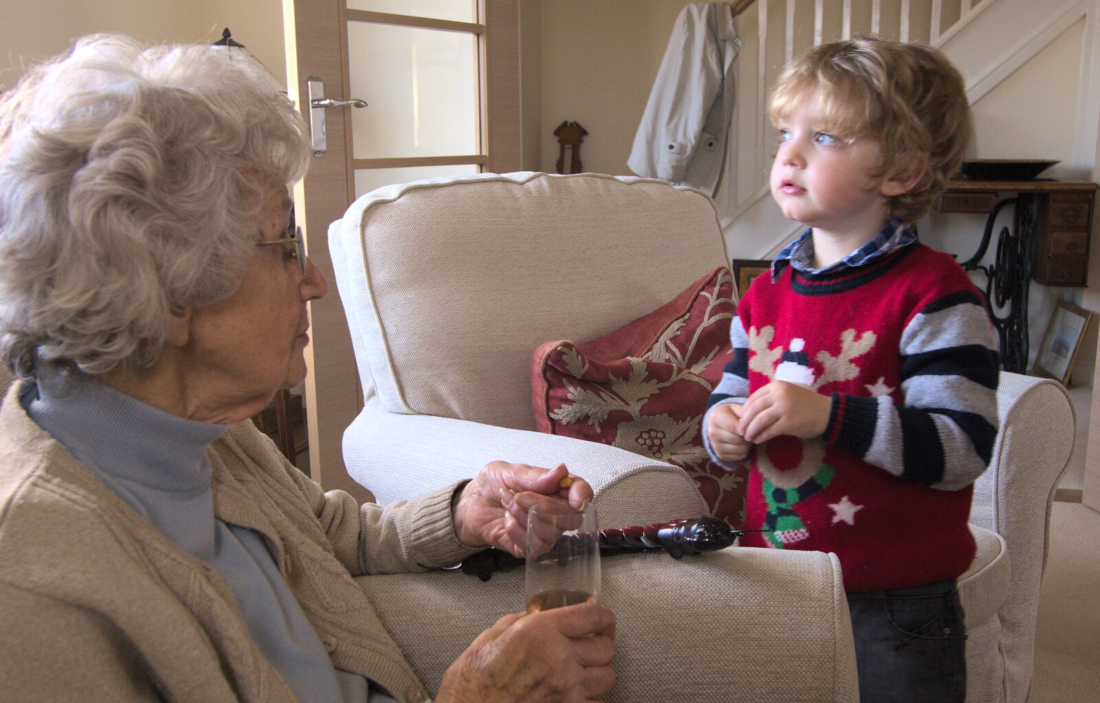 Great-grandma and Fred discuss the day from Christmas Day in Spreyton, Devon - 25th December 2012