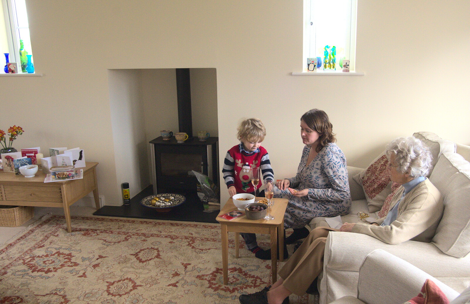 Fred, Isobel and Grandmother in the lounge from Christmas Day in Spreyton, Devon - 25th December 2012