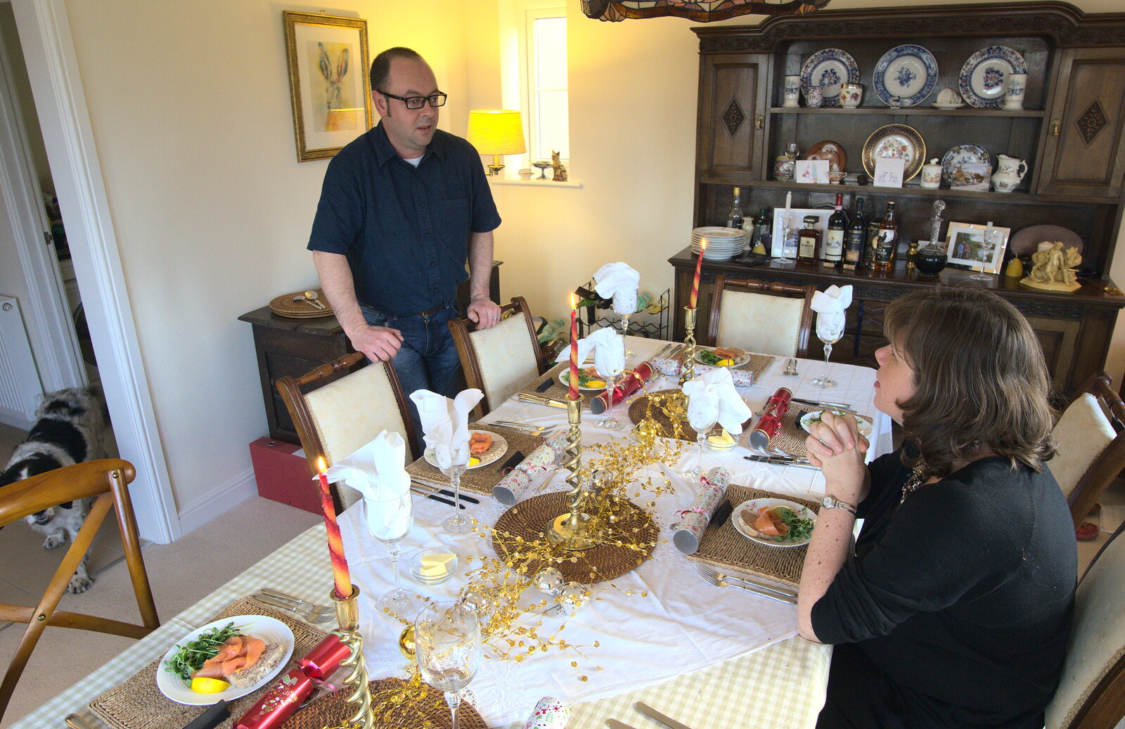 Matt and Sis test out the Christmas table from Christmas Day in Spreyton, Devon - 25th December 2012