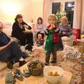 Fred roams around with a present, Christmas Day in Spreyton, Devon - 25th December 2012