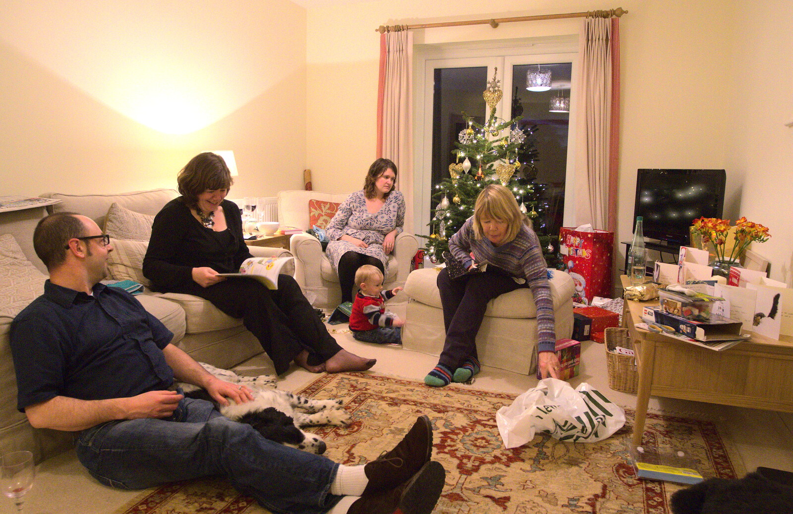 More present opening with Mother from Christmas Day in Spreyton, Devon - 25th December 2012
