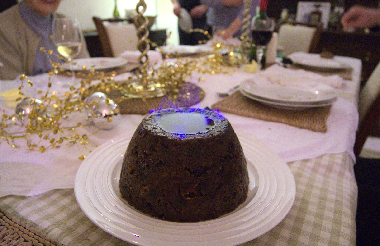 A flaming Christmas pudding from Christmas Day in Spreyton, Devon - 25th December 2012