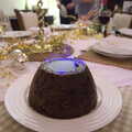 A flaming Christmas pudding, Christmas Day in Spreyton, Devon - 25th December 2012