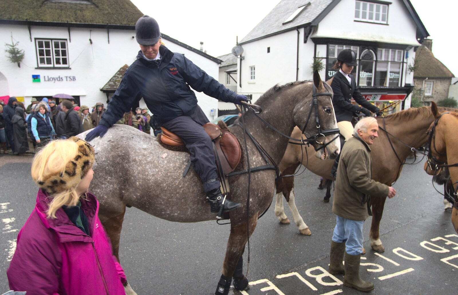 A speckly horse gets a pat on the arse from The Boxing Day Hunt, Chagford, Devon - 26th December 2012