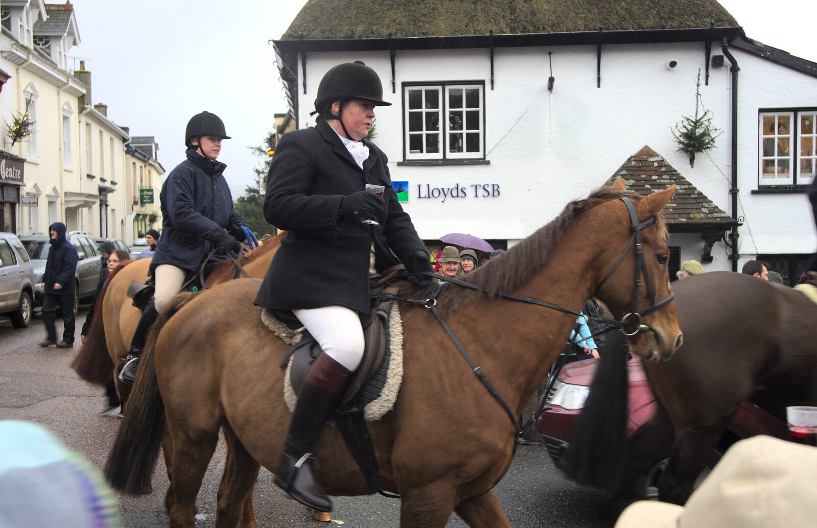 A horseback rum and coke from The Boxing Day Hunt, Chagford, Devon - 26th December 2012