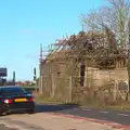 A car drives past the wrecked building, New Year's Day and Lunch at the White Horse, Ipswich, Finningham and Brome - 1st January 2013