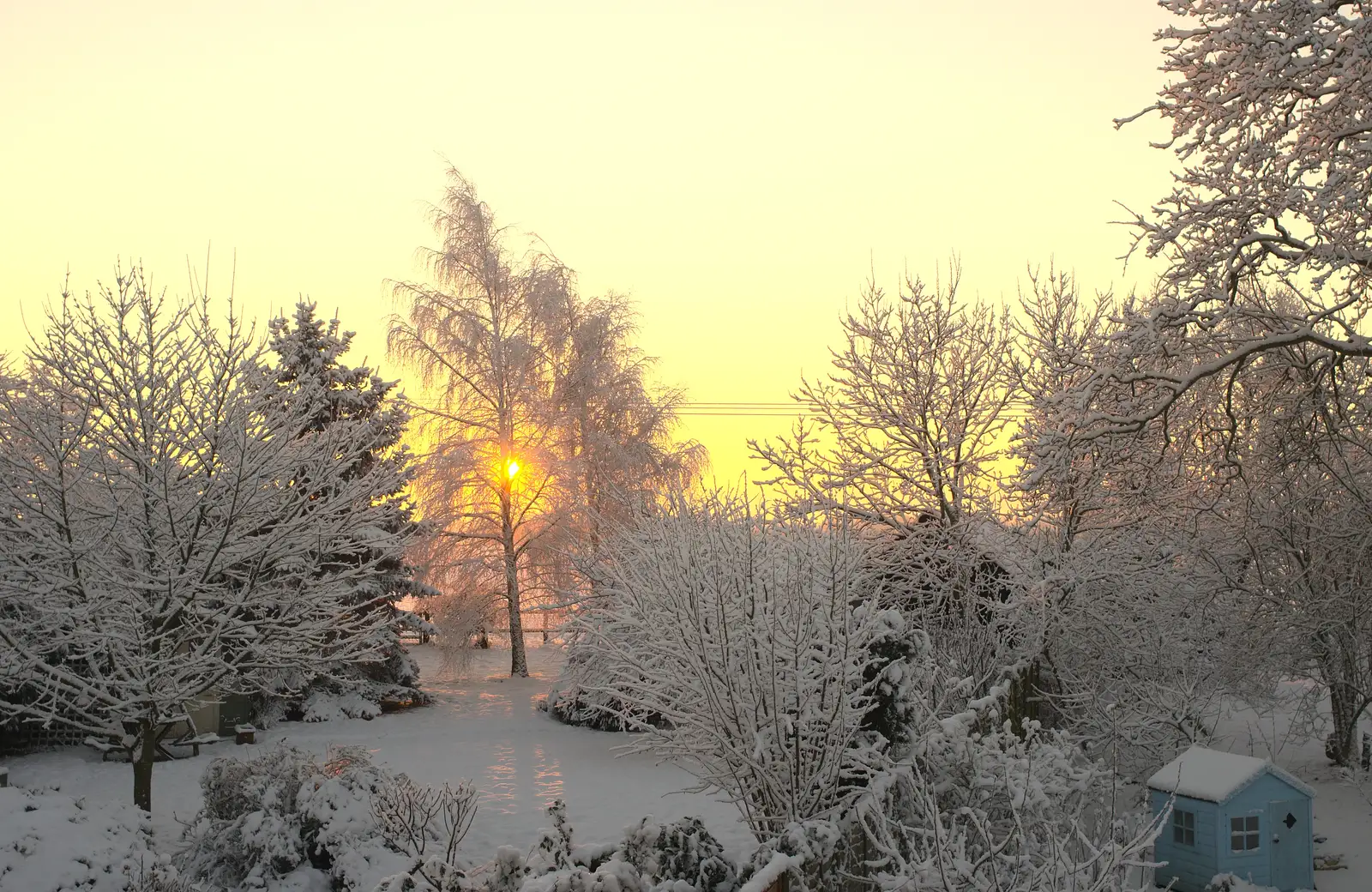 The sun rises over a snowy scene, from A Couple of Snow Days, Brome, Suffolk - 16th January 2013